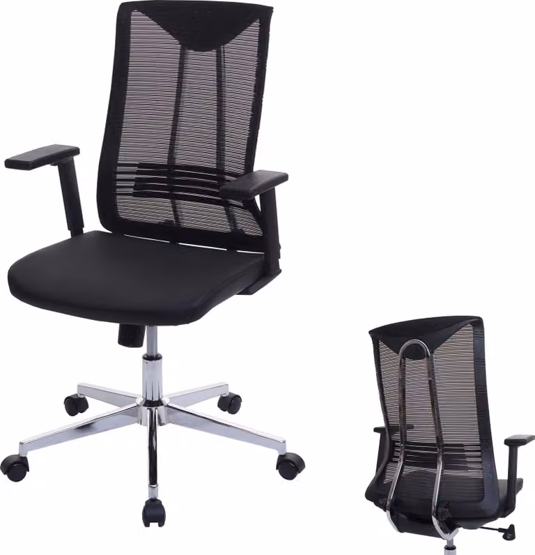 Silla de oficina ergonómica Mendler con tapizado en cuero sintético, giratoria 360 grados y altura ajustable, color negro, An/P/Al: 65 x 66 x 110 cm