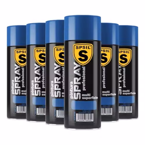 Pack de 6 unidades de Pintura Spray Profesional SPSIL Brillante Azul Lago de 400 ml con secado rápido para metal, madera y plástico