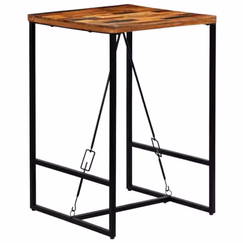 Mesa de comedor alta tipo bar Helloshop26 de madera reciclada y metal en color marrón con diseño industrial y superficie cuadrada