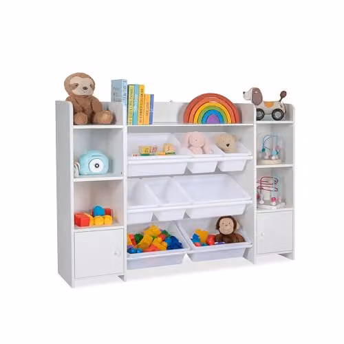 Estantería infantil Relaxdays Cube con 8 cajas y 3 estantes en blanco, An/P/Al: 94 x 30 x 139 cm