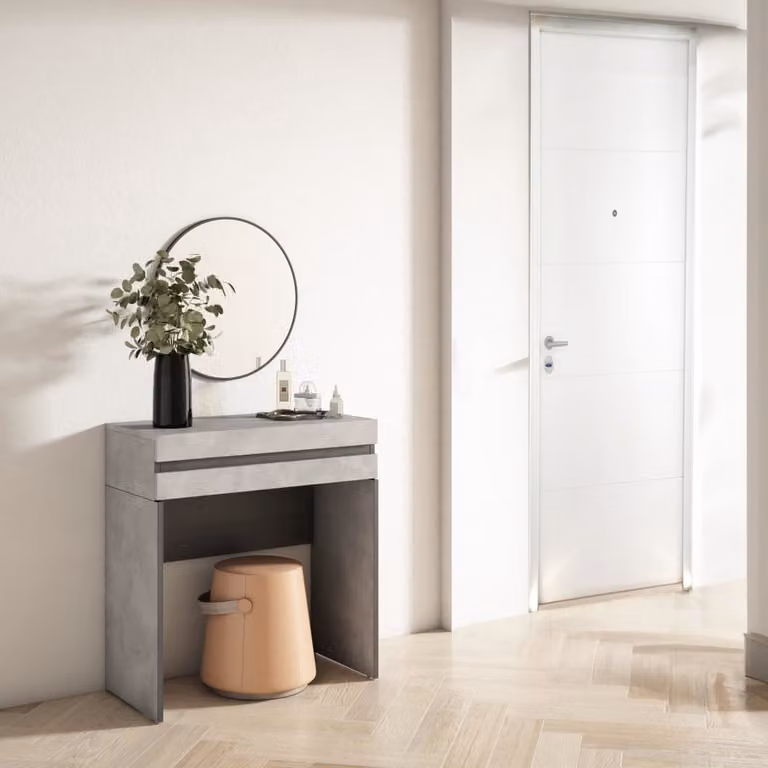 Tocador moderno Skraut Home con almacenamiento y cajón en gris y negro, An/P/Al: 70 x 35 x 75 cm