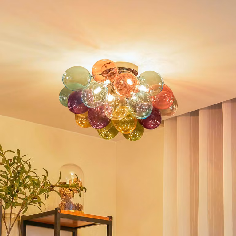 Lámpara de techo Diborah de Lucande multicolor en vidrio y metal con diseño de esfera y bombilla G9 intercambiable, Diámetro: 50 cm