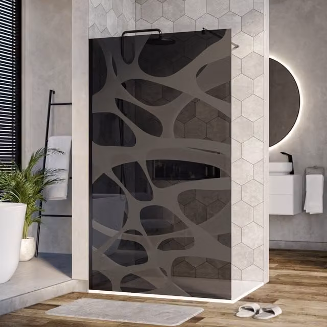 Mampara de ducha walk-in Bernstein modelo Wave con cristal gris de 10 mm y dibujo opaco, perfil negro mate, An/P/Al: 110 x 200 cm