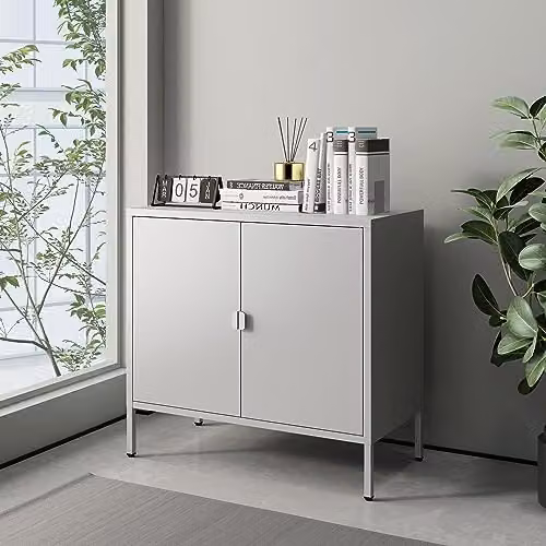 Armario de oficina Hailuoto en.casa con estante regulable y 2 puertas de acero, Gris Claro, An/P/Al: 80 x 40 x 75 cm