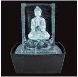 Fuente de Buda para meditación de AC-DÉCO con luz LED, diseño oriental en poliresina gris y multicolor, An/P/Al: 15 x 15 x 26 cm