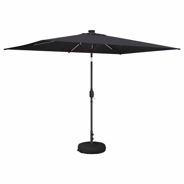 Parasol de jardín cantilever vidaXL con luces LED y base, color antracita, An/P: 300 x 200 cm, Altura: 235 cm, Poliéster