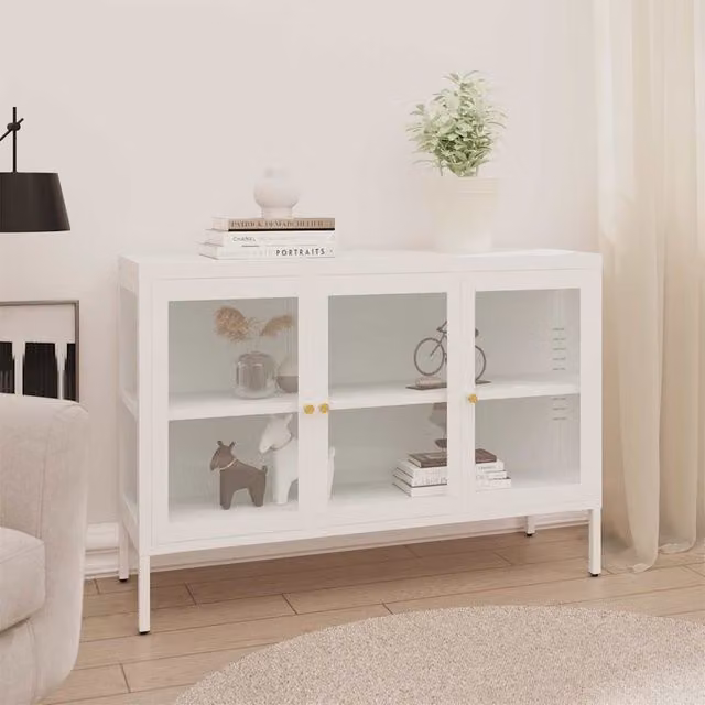Aparador de acero y vidrio vidaXL en color blanco con puertas de cristal, An/P/Al: 105 x 35 x 70 cm