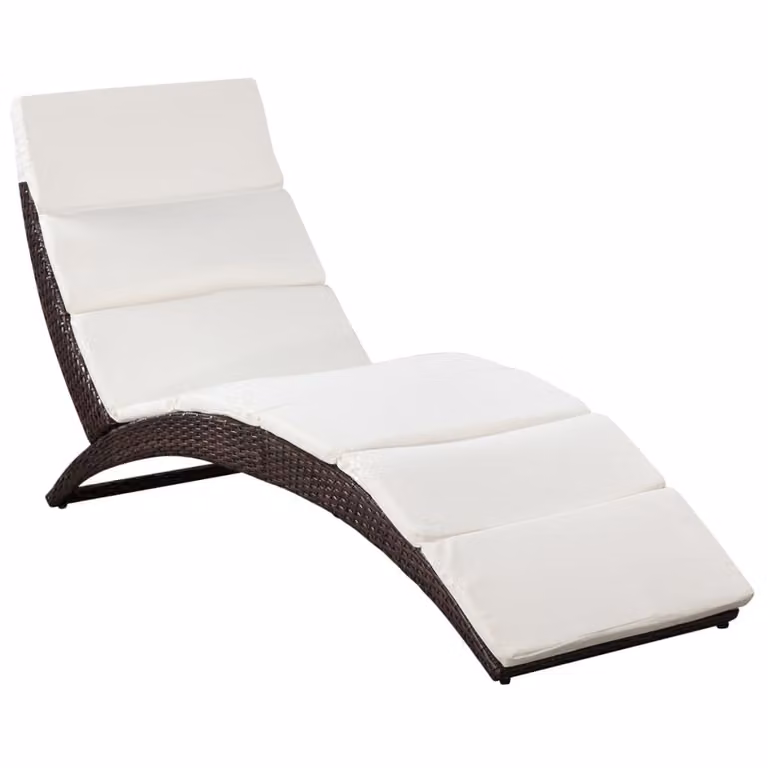 Tumbona plegable Syfax de ratán y acero con cojín resistente a la intemperie en color marrón y blanco