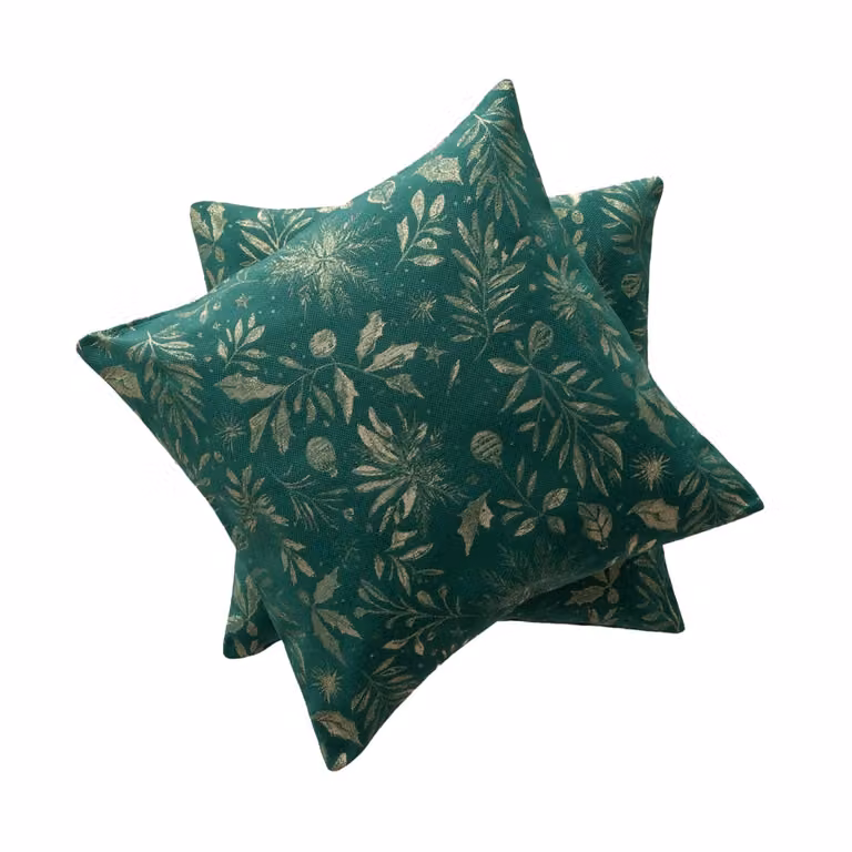 Lote de 2 fundas de cojín Gamusi de Navidad en jacquard de algodón y poliéster, color verde, 45 x 45 cm