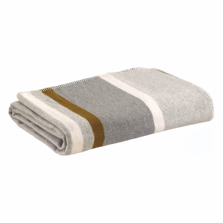 Plaid de jacquard reciclado Vivaraise con diseño de rayas en blanco y gris, An/P: 140 x 185 cm