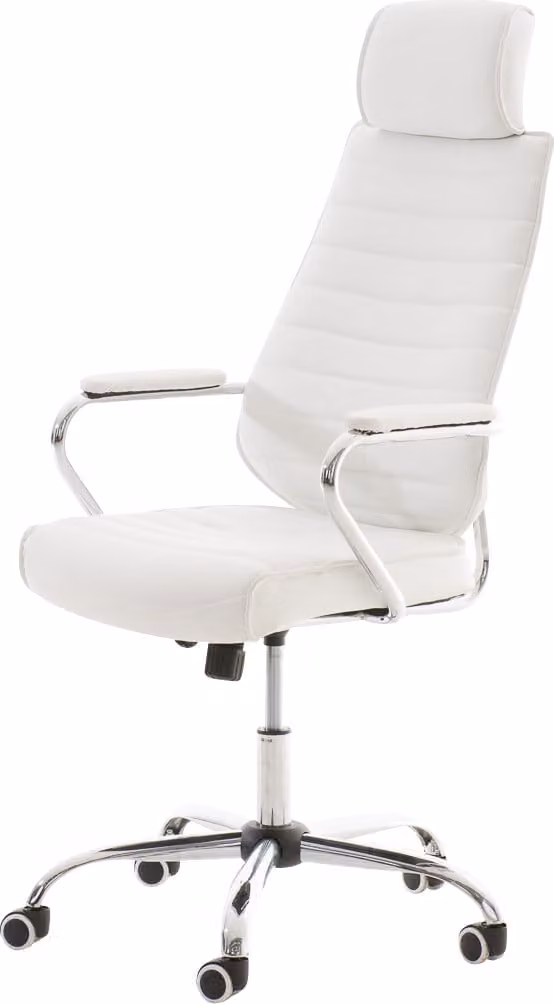 Silla de oficina ergonómica CLP Rako V2 tapizada en cuero sintético blanco con ajuste de altura y mecanismo de inclinación An/P/Al: 57 x 59 x 120 cm