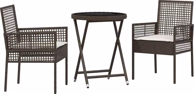 Juego de bistro de jardín SYFAX de 3 piezas en ratán sintético marrón con mesa de cristal
