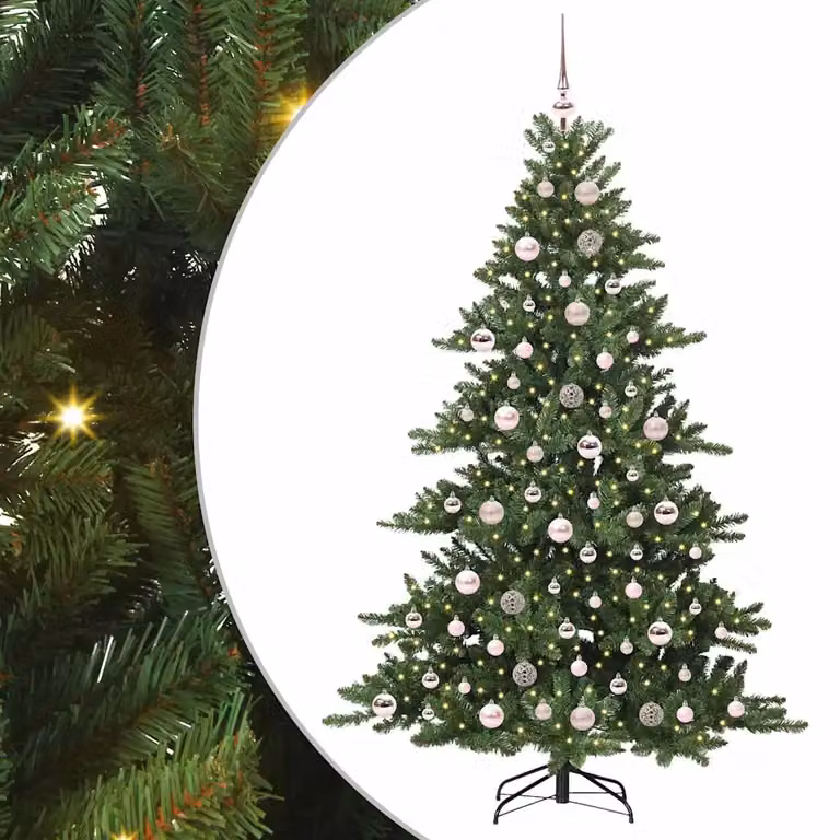 Árbol de Navidad artificial vidaXL con luces LED de color blanco cálido, color verde, Altura: 180 cm