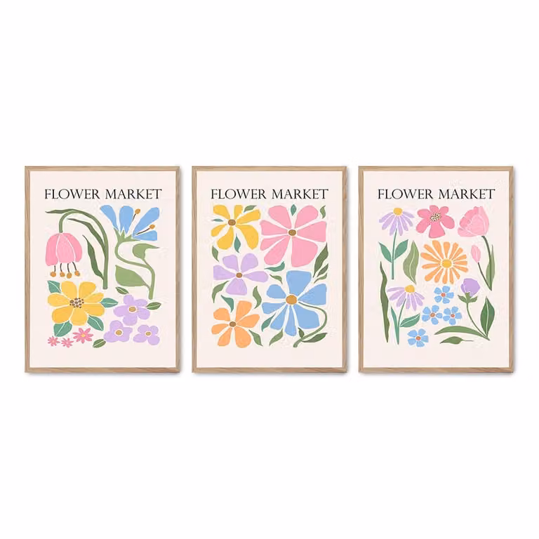 Set de 3 pósteres florales de Poster Lab con marco de madera multicolor, An/Al: 50 x 70 cm