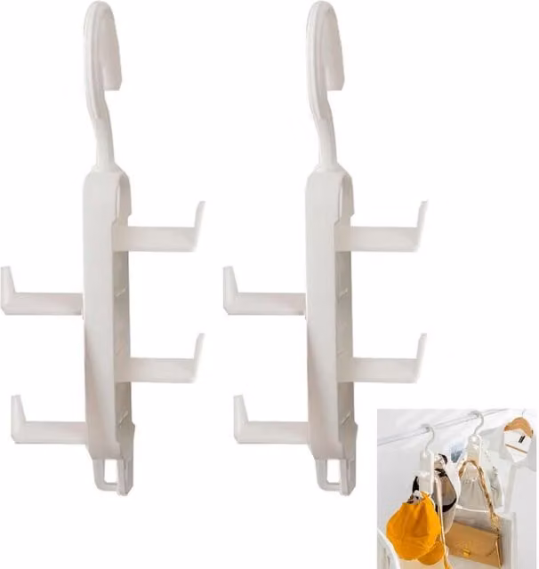 Juego de 2 perchas para bolsos XISRENS con 4 ganchos giratorios antideslizantes en metal y plástico, disponibles en blanco o negro