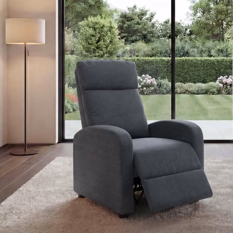 Sillón de relax Mendler HWC-F76 reclinable con función de apoyo para la espalda, tapizado en tela, color gris