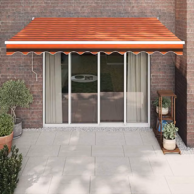 Toldo retráctil automático Maison Exclusive de aluminio y poliéster en naranja y marrón, An: 3,5 m x Al: 2,5 m