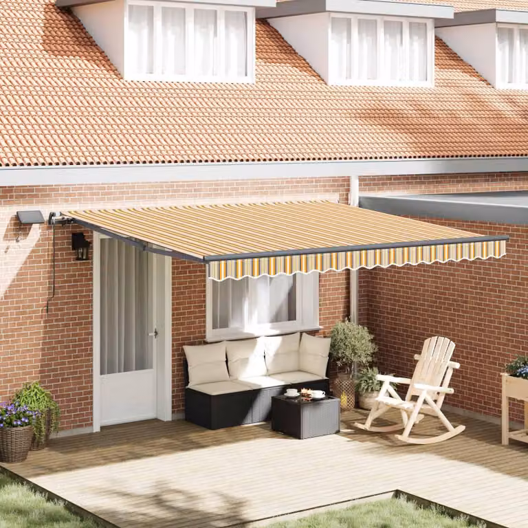 Toldo retráctil Syfax multicolor con brazos plegables de aluminio y tela de poliéster, An: 400 cm, Al: 350 cm