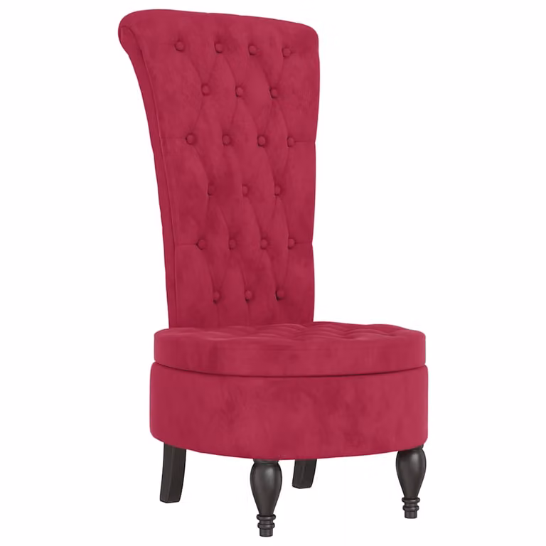 Sillón moderno de respaldo alto vidaXL con tapicería de terciopelo rojo y estructura de madera de caucho
