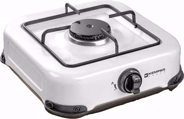 Cocina de gas portátil Kemper de 1 quemador, color blanco, An/P/Al: 30 x 27 x 9 cm