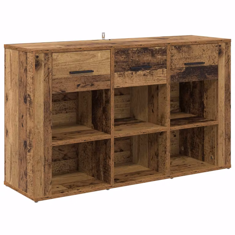 Vitrina de madera estilo rústico vidaXL con puertas de cristal y cajones con cierre suave en marrón y negro, An/P/Al: 100 x 30 x 59,5 cm