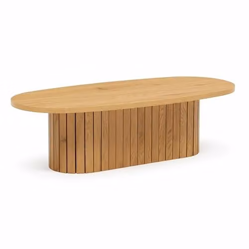 Mesa de centro ovalada Oviala en melamina de madera beige y marrón An/P/Al: 60 x 35 x 25 cm