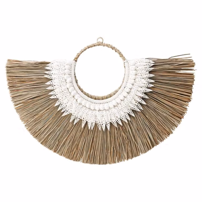 Decoración de pared colgante NATYAL de estilo boho étnico en colores beige y blanco, An/P/Al: 110 x 45 cm