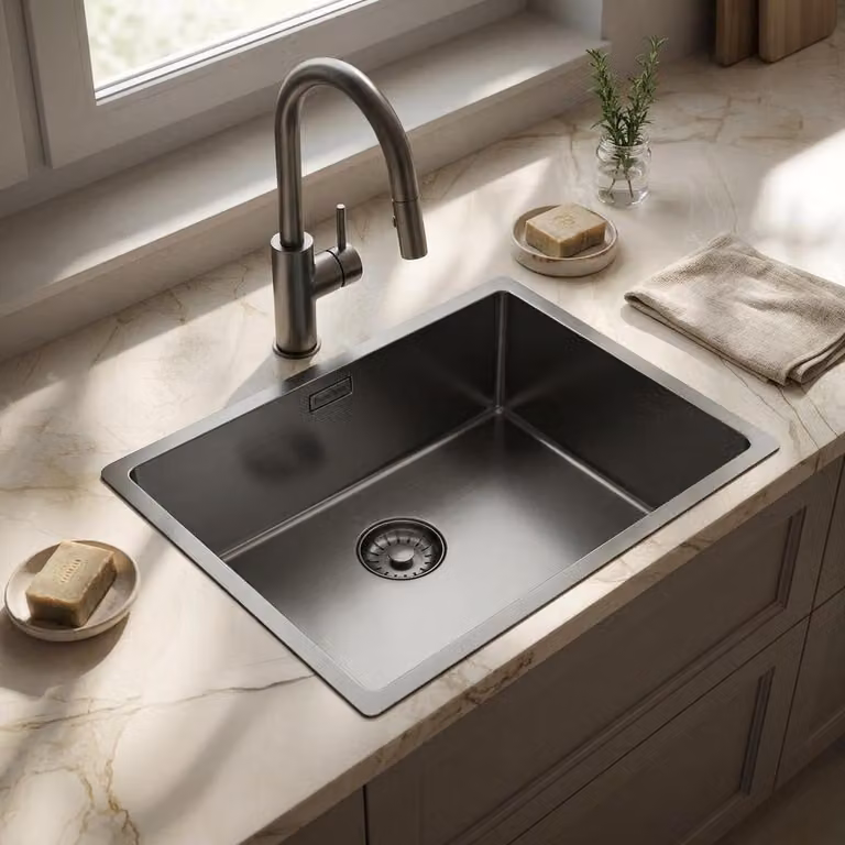 Fregadero de cocina empotrado Pure.Sink de acero inoxidable en color gris, An/P/Al: 50 x 35 x 35 cm