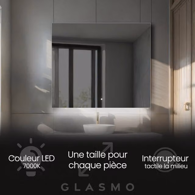 Espejo de baño con iluminación LED Ivy de Artforma, diseño moderno rectangular en color blanco, con interruptor táctil, An/P/Al: 180 x 100 cm