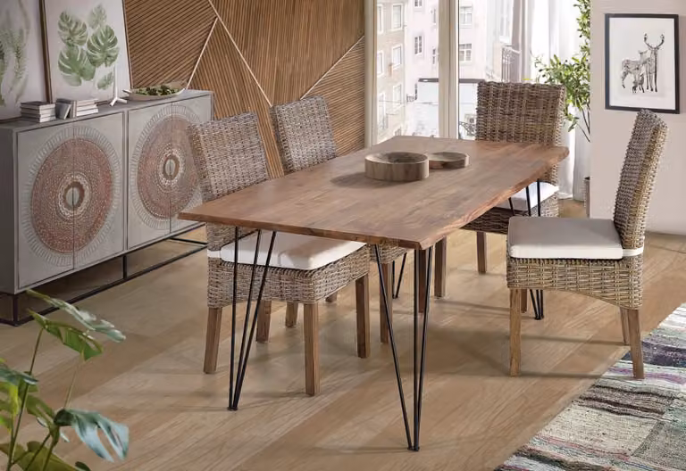 Mesa de comedor rectangular de madera de acacia natural Giner y Colomer para 6 personas en color marrón con acabado live edge