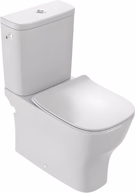 Inodoro compacto de suelo Jacob Delafon sin borde en cerámica blanca con salida universal, asiento extraplano desmontable y cierre amortiguado. An/P/Al: 35,5 x 42 x 77 cm