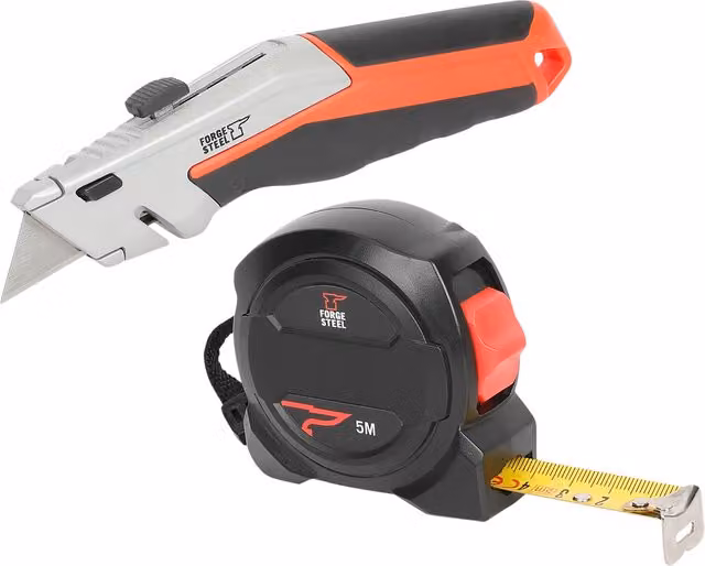 Set de flexómetro de 5 m y cúter retráctil Forge Steel multicolor