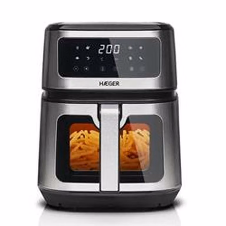 Freidora de aire Haeger AF-D50.004A de 5 litros con temporizador y temperatura hasta 200 °C en color gris, negro y plata