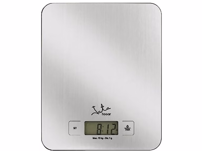 Báscula de cocina digital Jata con función tara y acabado en acero inoxidable, capacidad de 15 kg
