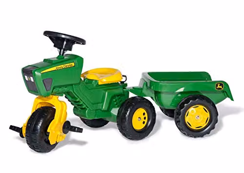 Triciclo Rolly Toys John Deere con sonido y remolque en color verde y multicolor
