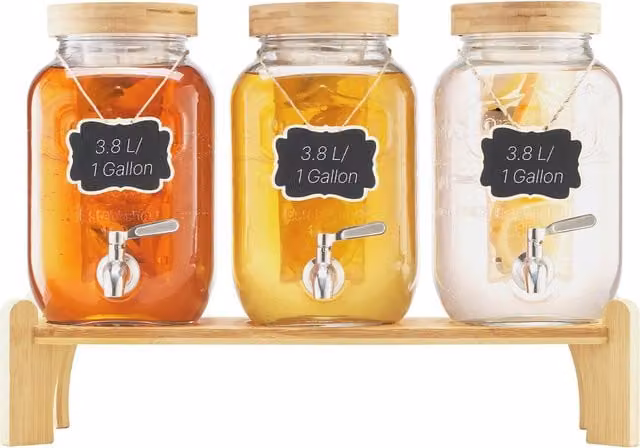 Dispensador de bebidas Vevor de vidrio transparente con tapa para jugo, limonada o té helado, capacidad de 3,8 l