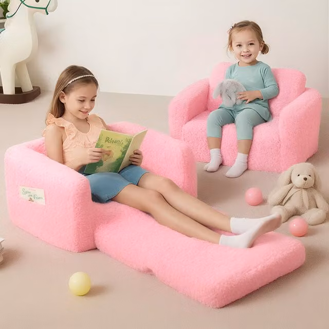 Sofá cama infantil 2 en 1 MAEREX, sillón y sofá plegable de espuma para dormitorio o sala de juegos, gris