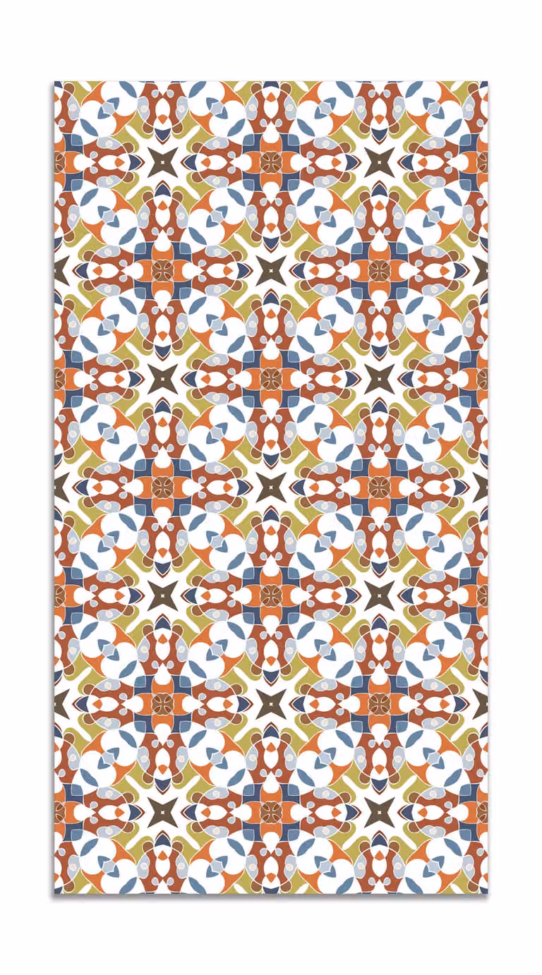 Alfombra vinílica de estilo oriental con diseño de azulejo hidráulico multicolor, An/P: 120 x 170 cm