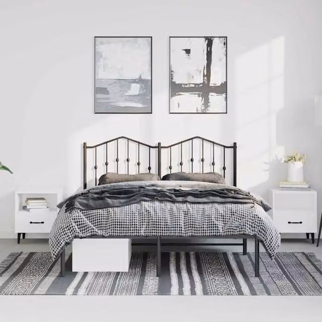 Estructura de cama SYFAX con cabecero de metal negro para adultos de 150 x 200 cm