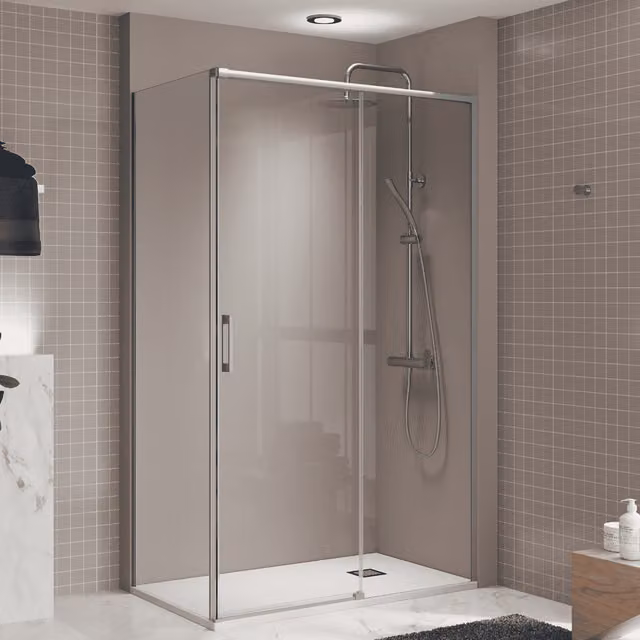 Mampara de ducha rectangular corredera BAÑO TOTAL transparente con perfil cromo brillo An/P/Al: 135 x 90 x 195 cm