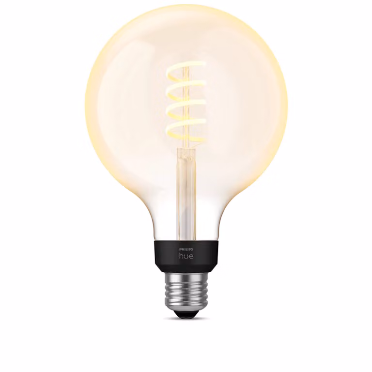 Bombilla LED Philips Hue Filamento White Ambiance G125 con casquillo E27 y acabado transparente de estilo vintage