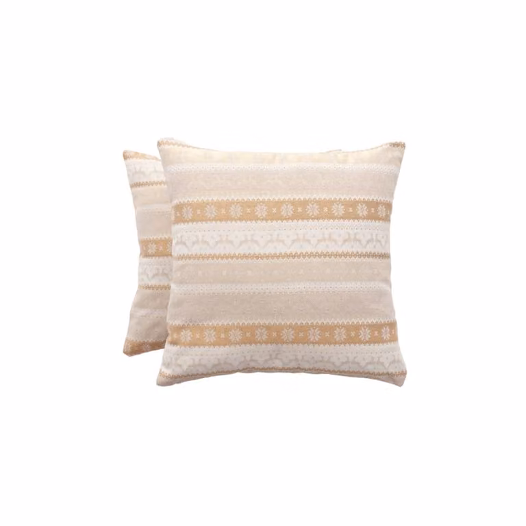Lote de 2 fundas de cojín navideñas Gamusi de jacquard en algodón y poliéster, color beige y oro, 45 x 45 cm
