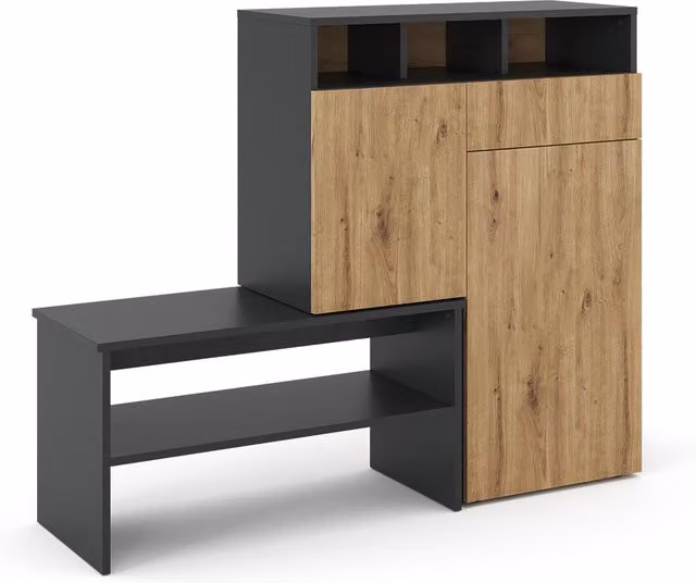 Zapatera Vicco Selena gris con asiento integrado y estantes para recibidor An/P/Al: 124.5 x 102 x 35 cm