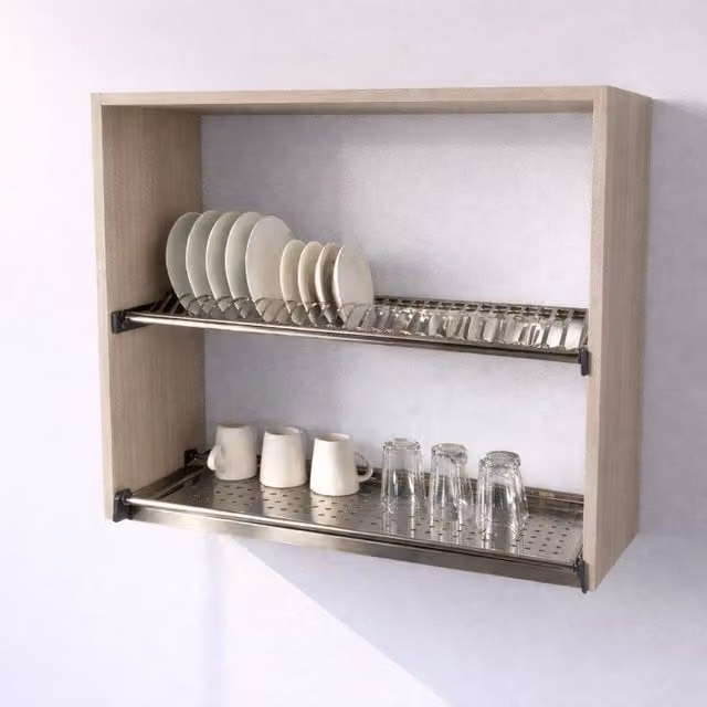 Mueble alto de cocina Calandrelli con escurridor y puertas de cristal, color marrón, An/P/Al: 80 x 33 x 72 cm