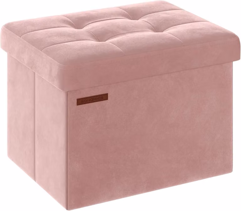 Puff de almacenaje plegable Songmics de terciopelo rosa para salón o dormitorio, An/P/Al: 31 x 31 x 32 cm