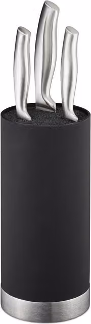 Bloque portacuchillos redondo universal con cerdas de Relaxdays, plástico y acero inoxidable, negro, Al: 22 cm, An: 11 cm