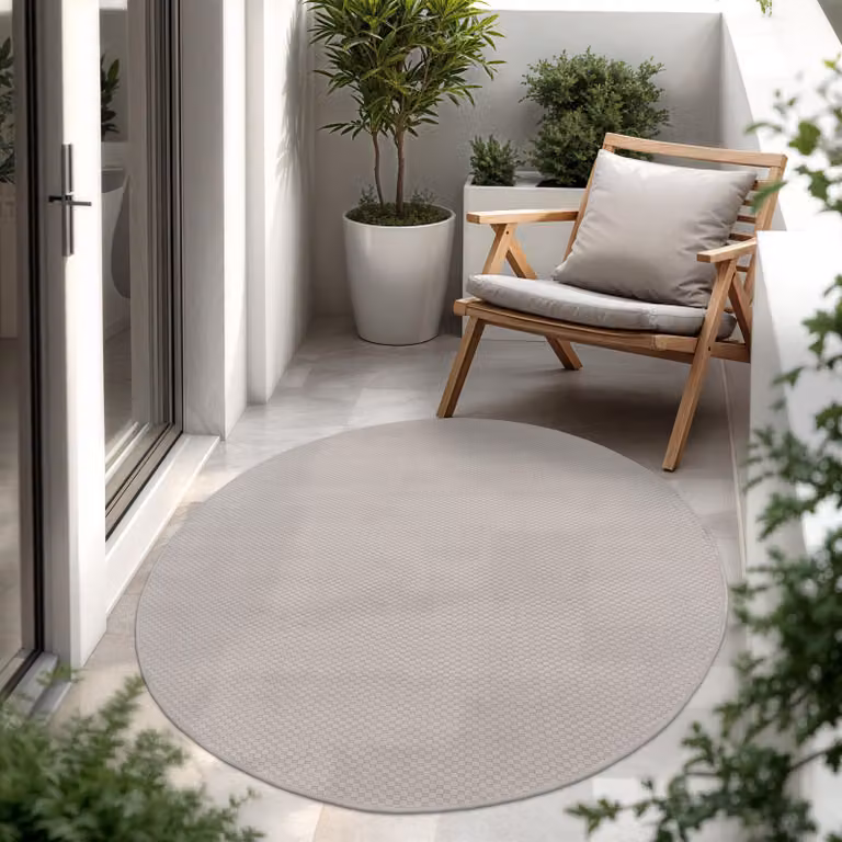 Alfombra Paco Home de tejido plano y diseño moderno para interior y exterior, redonda, color beige, Diámetro: 120 cm