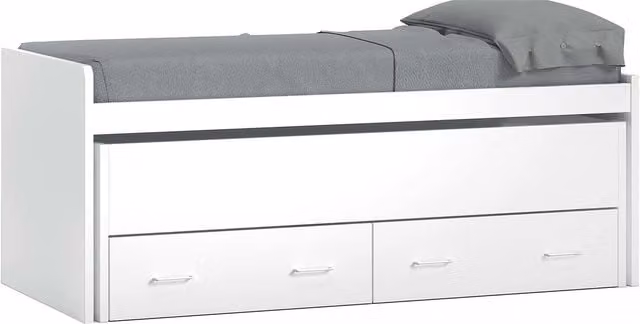 Cama Noel de El Corte Inglés con nido oculto, 2 cajones y brazo izquierdo alto en color blanco