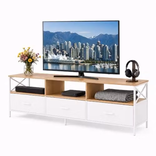 Mueble bajo para TV Relaxdays con 3 cajones y estantes, blanco efecto madera, An/P/Al: 147 x 40 x 50 cm
