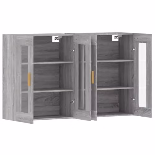 Juego de 2 gabinetes de pared Helloshop26 con puertas de cristal en madera Sonoma gris, An/P/Al: 69,5 x 34 x 90 cm